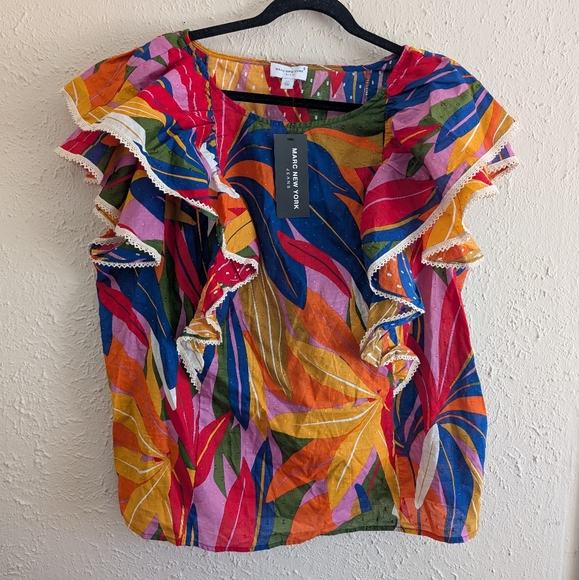 Marc New York Tops - Marc New York Colorful Leaf Ruffle Blouse